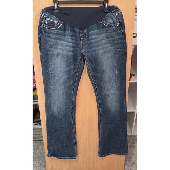 Indigo‎ Blue Premium Denim XL Maternity Jeans Embellished Pockets Dark Wash - Picture 1 of 6